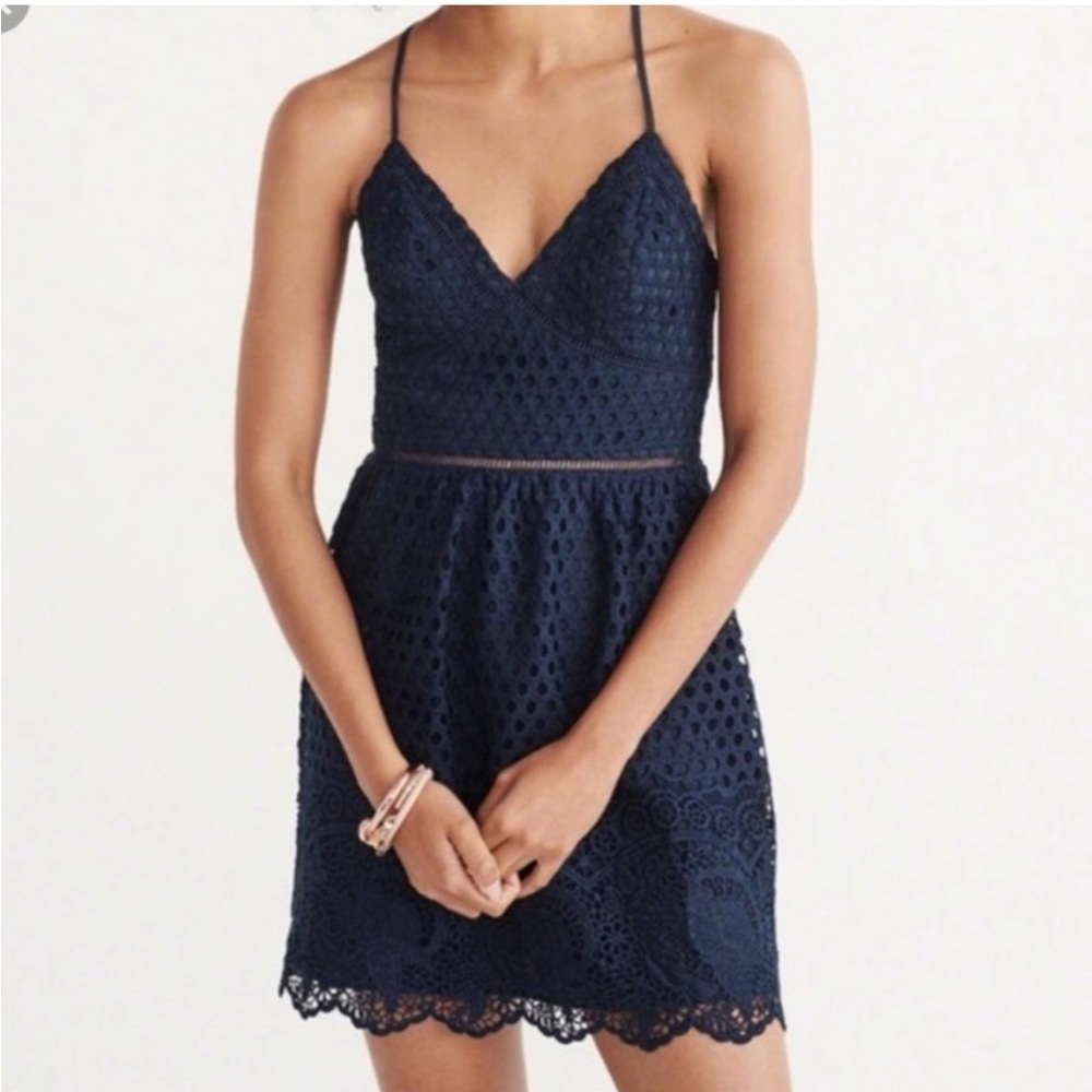 Navy Eyelet Lace Crochet Dress